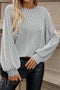Ribbed Knit Round Neck Drop Shoulder Lantern Sleeve Top